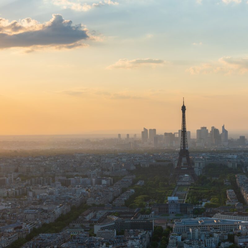 Paris Skyline at sunset with Eiffel Tower view